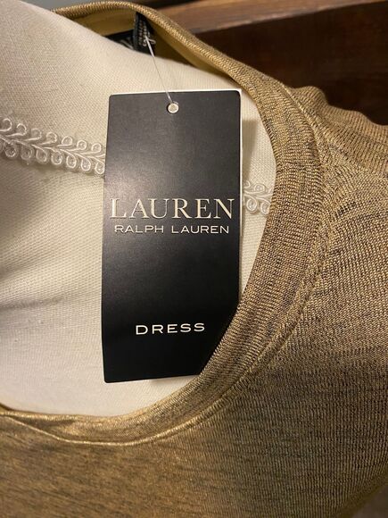 Lauren Ralph Lauren Gold Long Sleeve Ruched Sheath Dress Size 16 - Picture 3 of 14